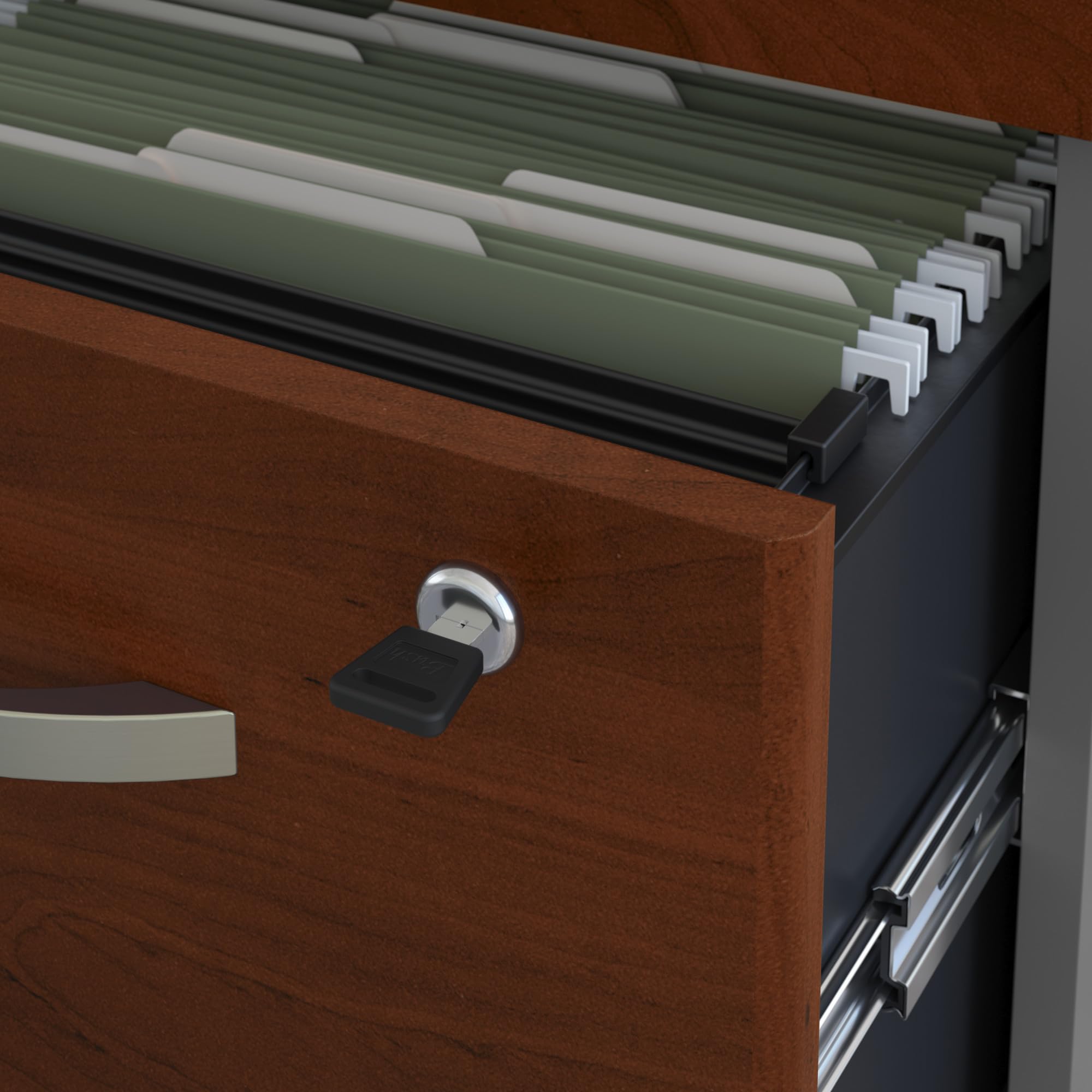 Bush Business Furniture Series C 3-Drawer Rolling File Cabinet - Fully Assembled Under Desk Storage with Wheels for Home & Office - Hansen Cherry Finish - Perfect for Document Organization in Small Spaces