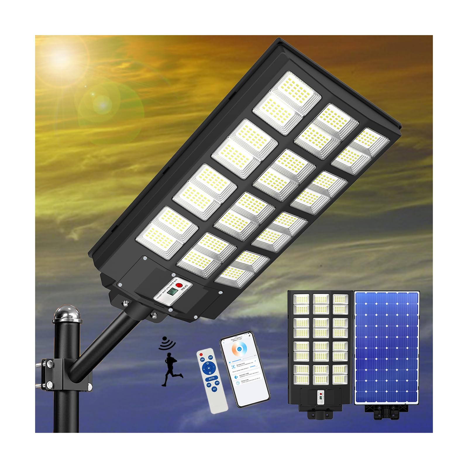 2000W Solar Street Lights Outdoor, 250000lm Dusk to Dawn Flood Lights with Motion Sensor & Waterproof - Smart App Control for Driveway, Garden, Patio, and Backyard Security Lighting