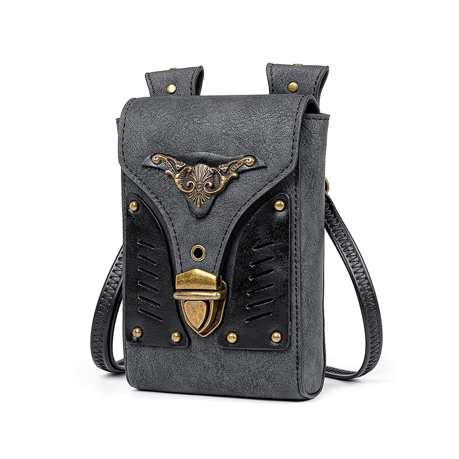Vintage Leather Crossbody Bag - Small Shoulder Purse with Belt Pouch for Travel, Phone Holder - Perfect for Medieval Festival Costumes, Punk Fashion & Daily Use