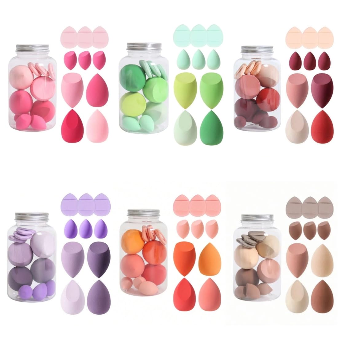 10Pcs Makeup Sponges Set with Storage Jar - 4 Blenders & 3 Mini Beauty Sponges + 3 Finger Puffs | Latex-Free Cosmetic Sponge Kit for Liquid, Cream & Powder | Perfect for Daily Makeup, Travel & Professional Use