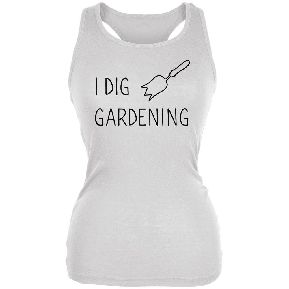 I Dig Gardening Tulip Trowel Junior's Soft White Tank Top LG - Comfortable Gardening Apparel for Women & Girls