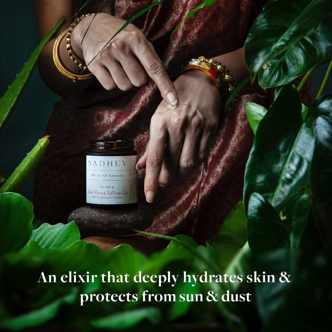 Pure Ayurvedic Aloe Vera Gel with Saffron & Kumkumadi Oil - 100% Natural, Chemical-Free Skincare for Face & Body - Perfect for Sunburn Relief, Moisturizing & Glowing Skin