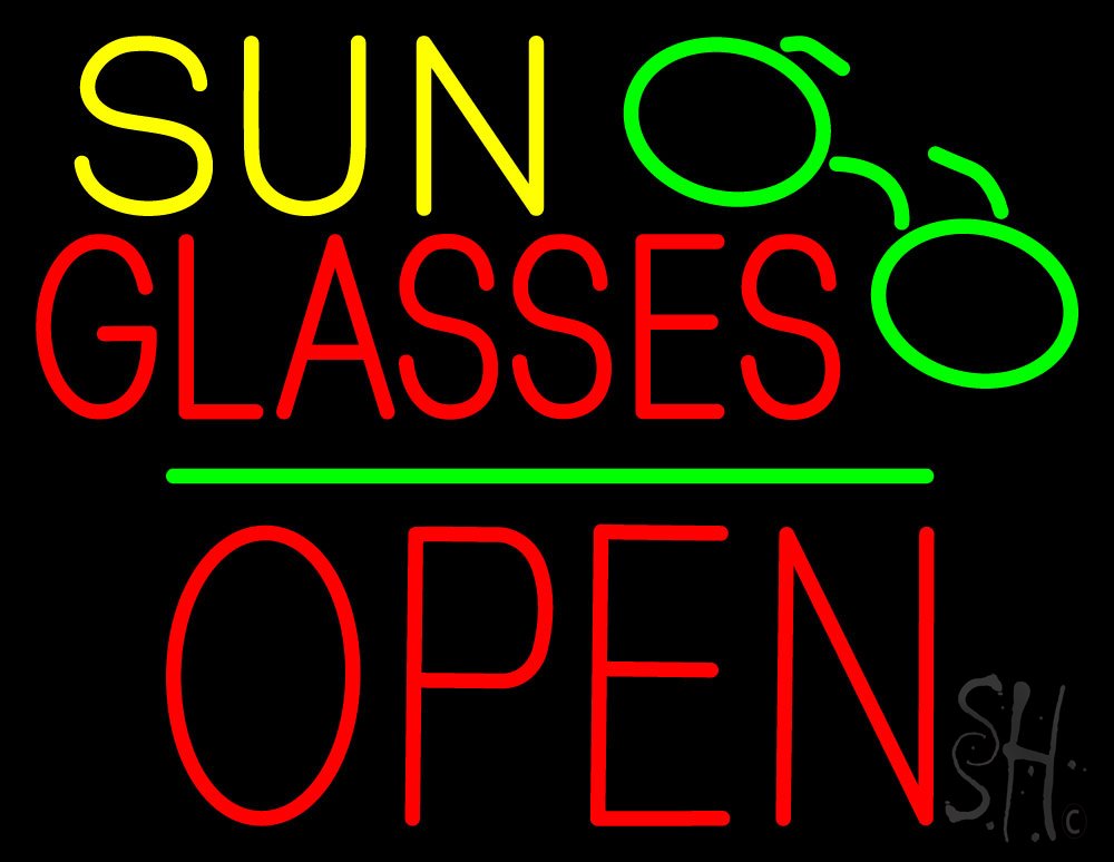 15 x 19 Inch Black Square Cut Acrylic LED Neon Sign with Dimmer - Sun Glasses Block Open Green Line Premium Indoor Lighting for Home Bar, Cafe, or Military Defense Force Decor