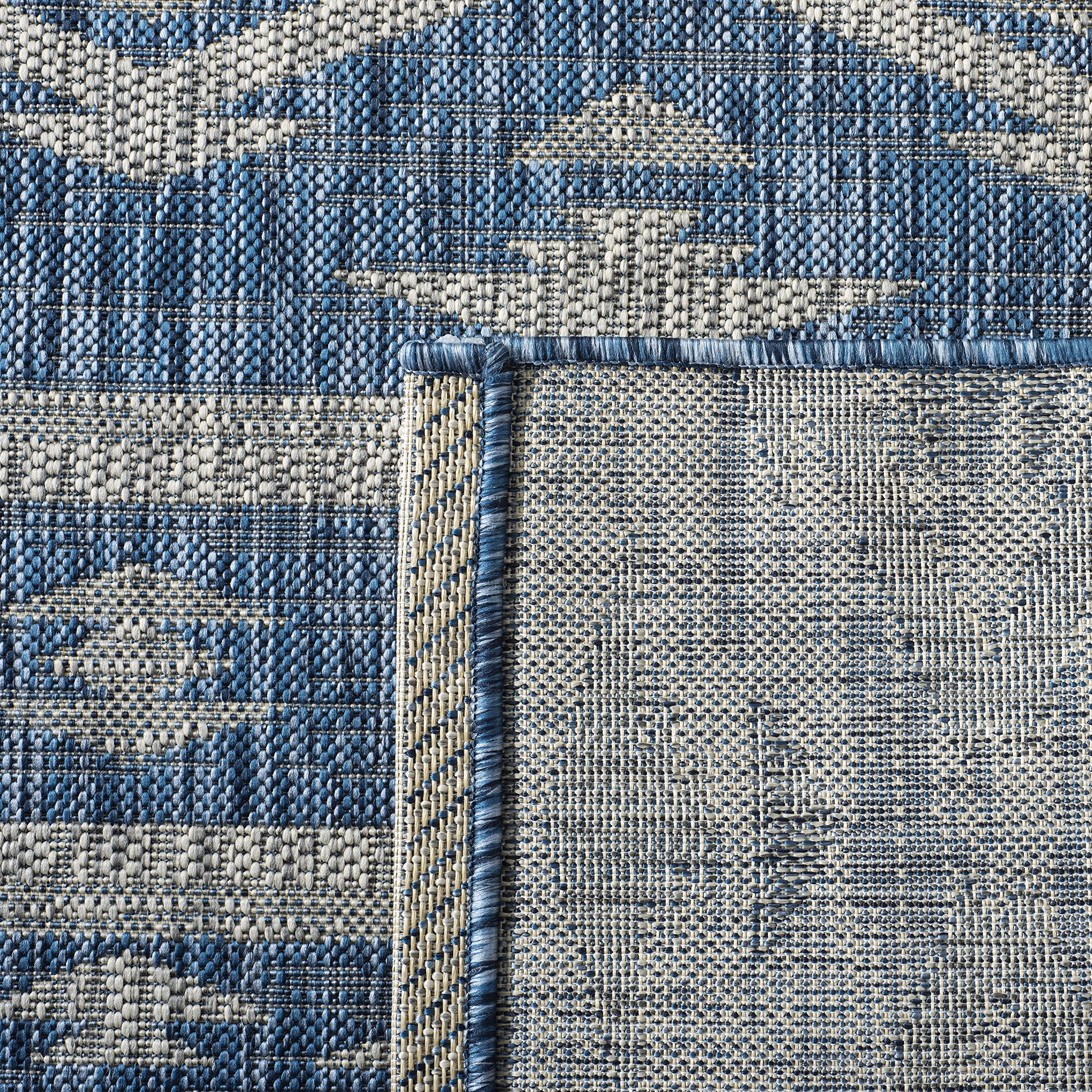 SAFAVIEH Courtyard Collection 8' x 11' Navy/Grey Indoor Outdoor Waterproof Rug - Easy to Clean, Stain Resistant for Patio, Backyard, Mudroom, Deck & Poolside Use