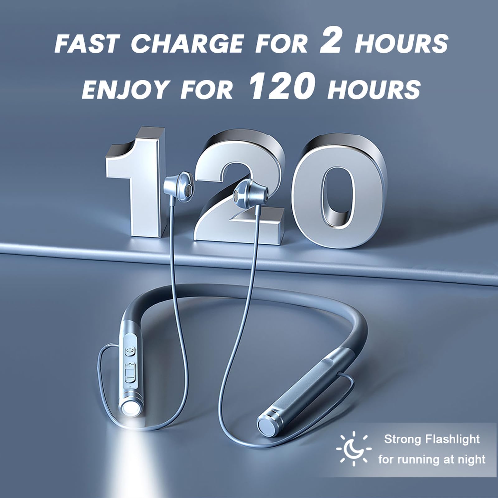 Wireless Bluetooth Neckband Headphones with Microphone, 120H Playtime, IPX7 Waterproof, Noise Cancelling - Sports Earbuds for Running, Cycling, Gym Workouts - Compatible with Android & iOS Phones