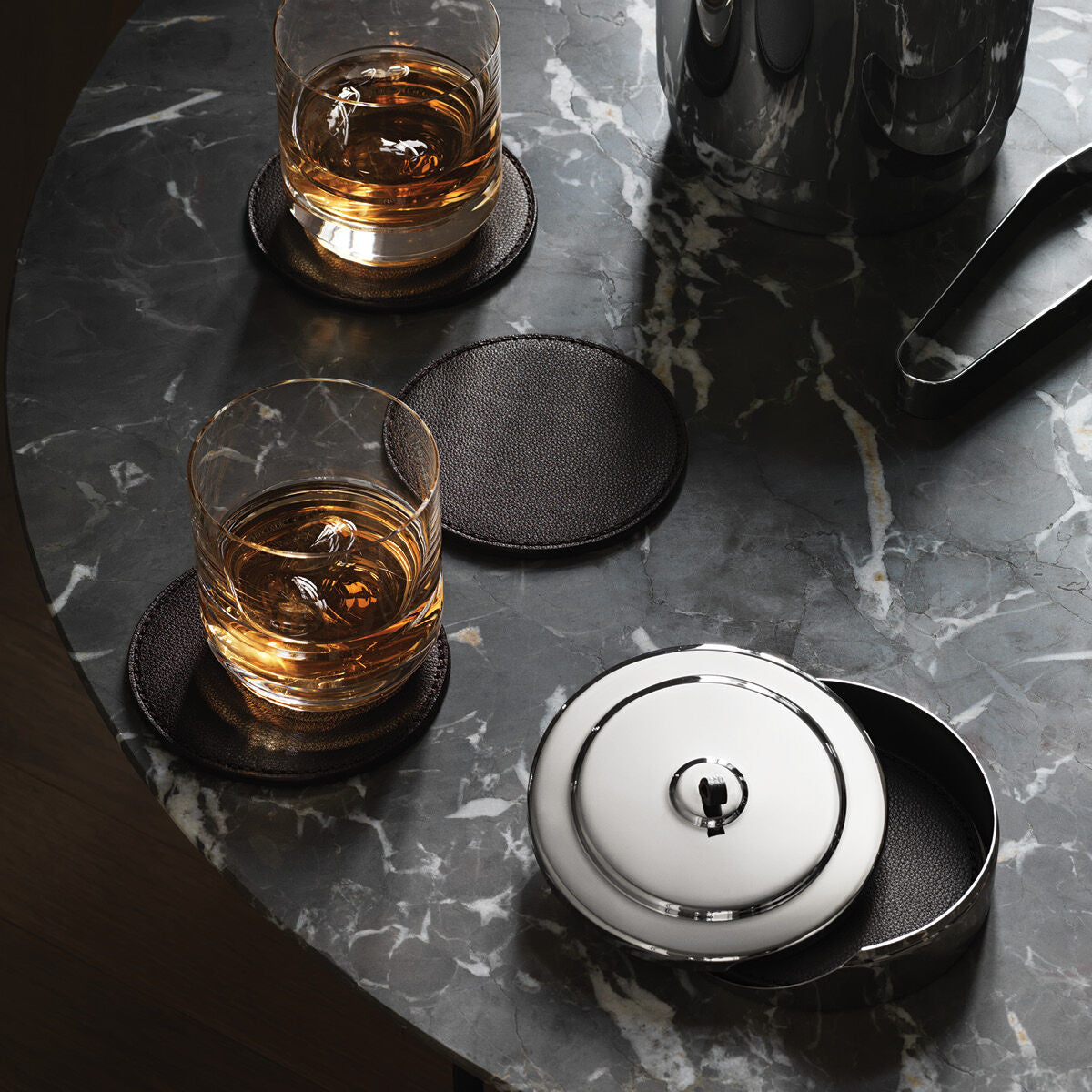 Georg Jensen Manhattan Coaster Set - Premium Stainless Steel Drink Coasters for Home & Bar - Elegant Gift for Housewarming, Wedding & Anniversary - Perfect for Wine, Cocktails & Coffee