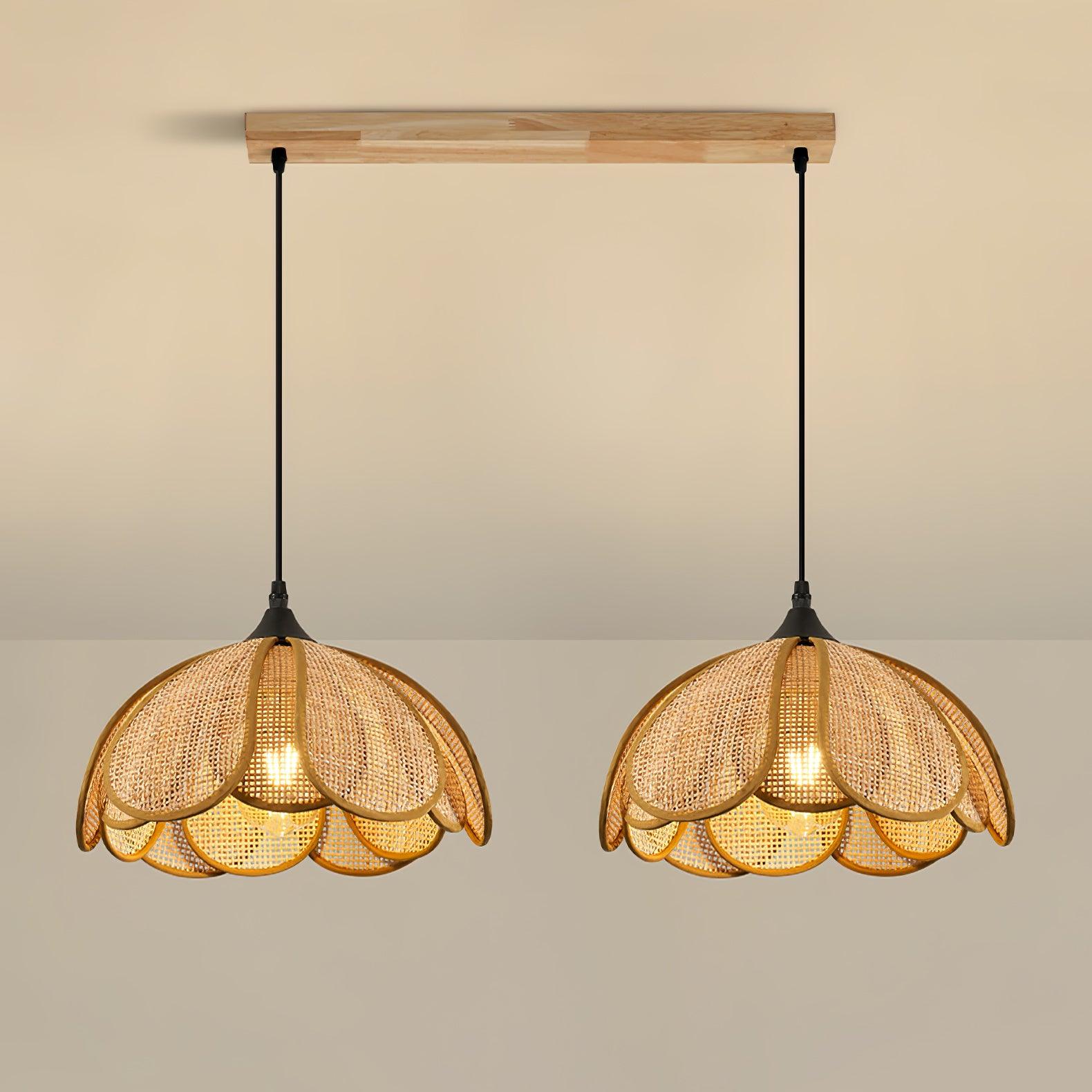 Handwoven Bloom Rattan Pendant Light - Natural Boho Ceiling Lamp for Living Room, Bedroom & Dining Room - Eco-Friendly Wicker Hanging Light Fixture for Indoor Decor