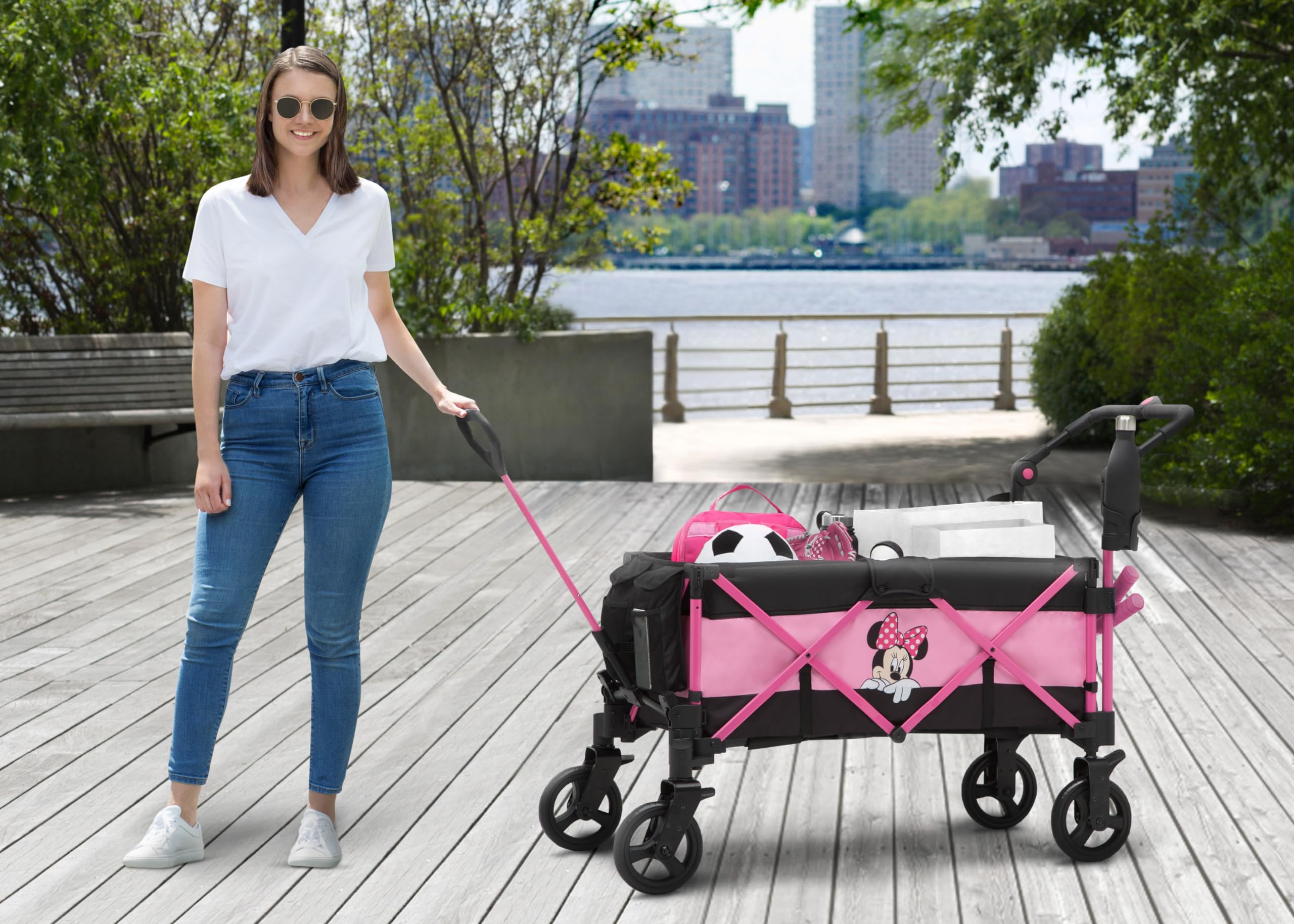 Disney Minnie Mouse Stroller Wagon for Kids by Delta Children - Lightweight Foldable Baby Stroller with Canopy for Outdoor Walks, Shopping & Travel