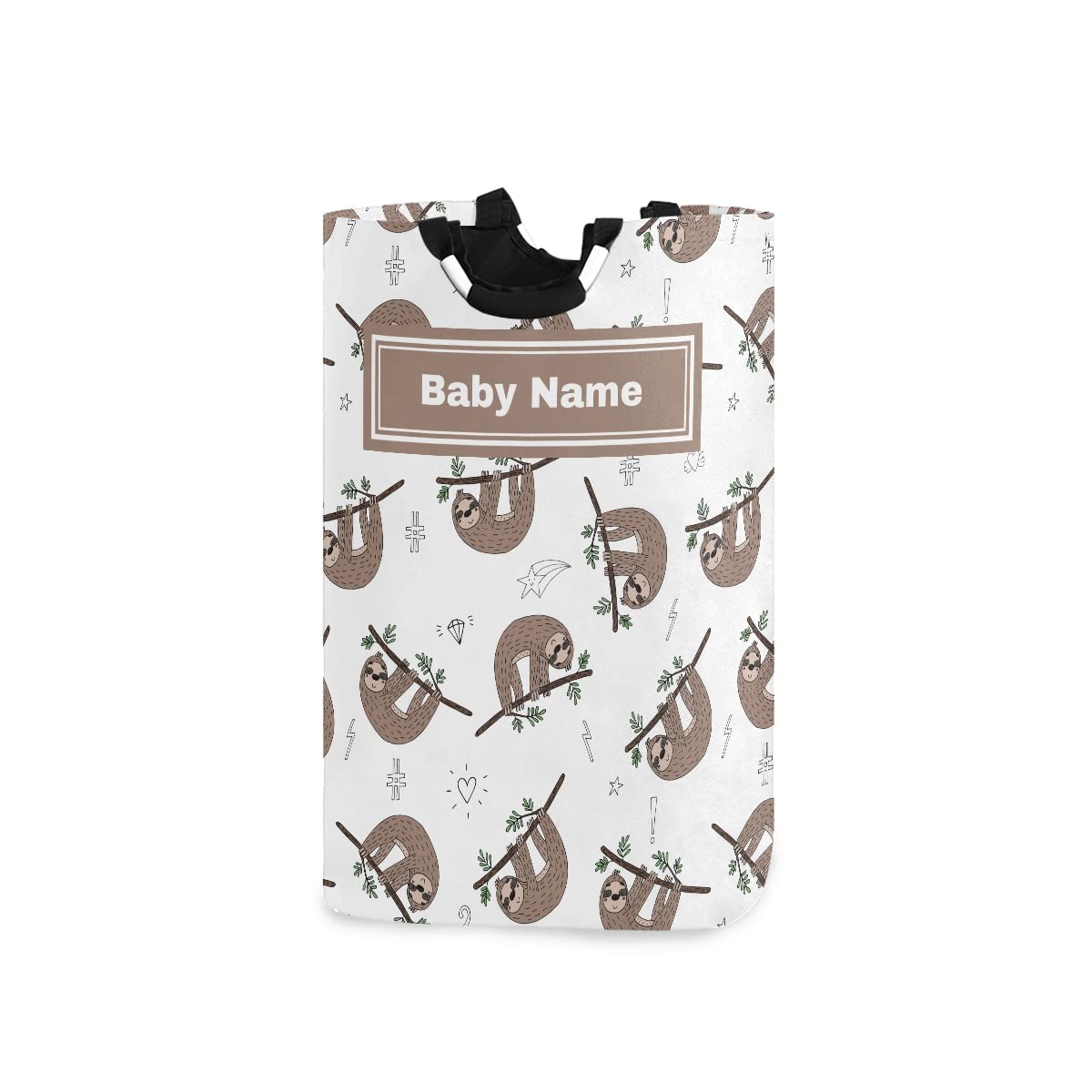 Custom Personalized Baby Name Laundry Basket - Large Cute Sloth Design Portable Clothes Hamper for Baby Girls & Boys | Perfect for Nursery, Kids Room & Travel