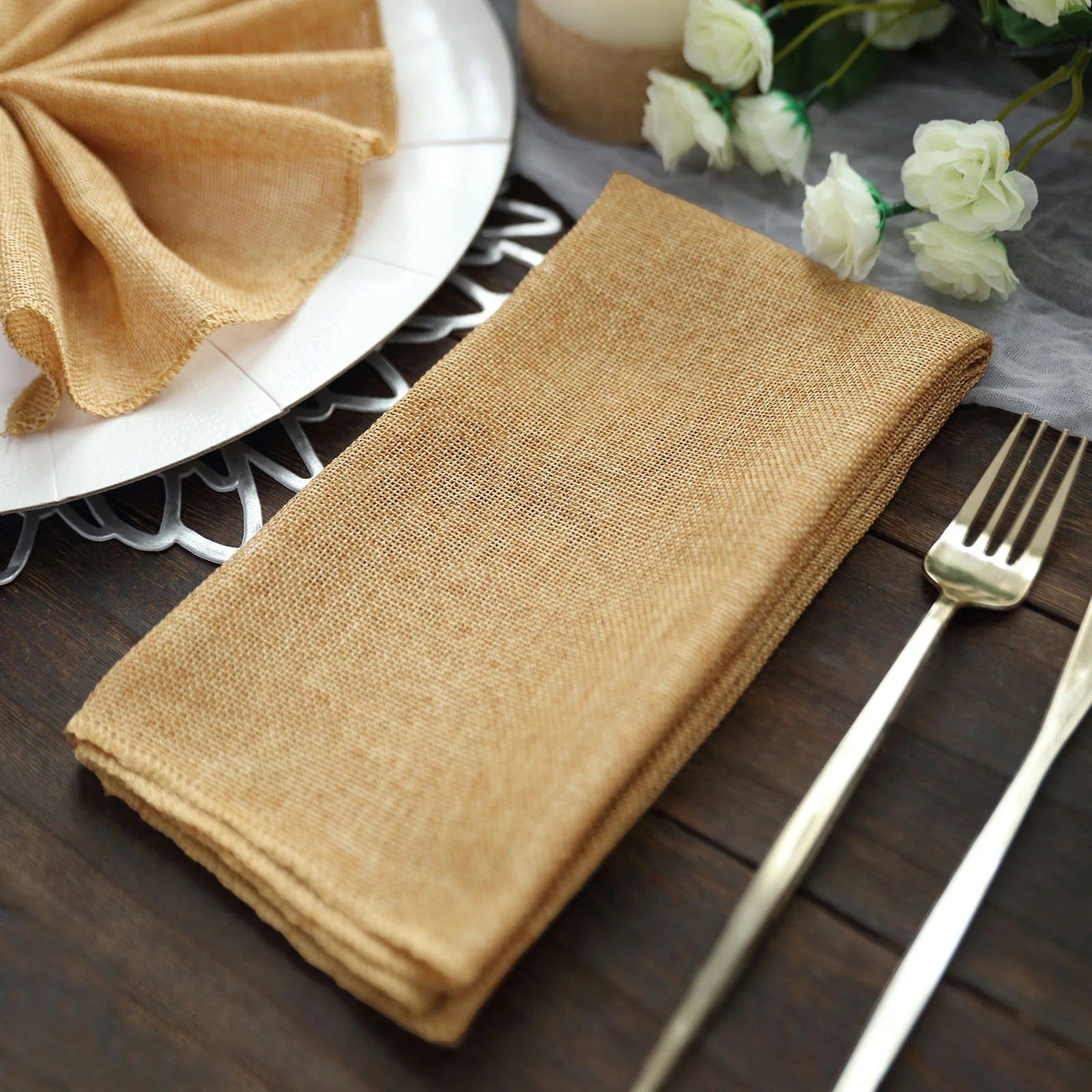 5 Rustic 19x19 Faux Burlap Dinner Napkins - Perfect for Farmhouse Weddings, Holiday Tablescapes & Rustic Home Decor