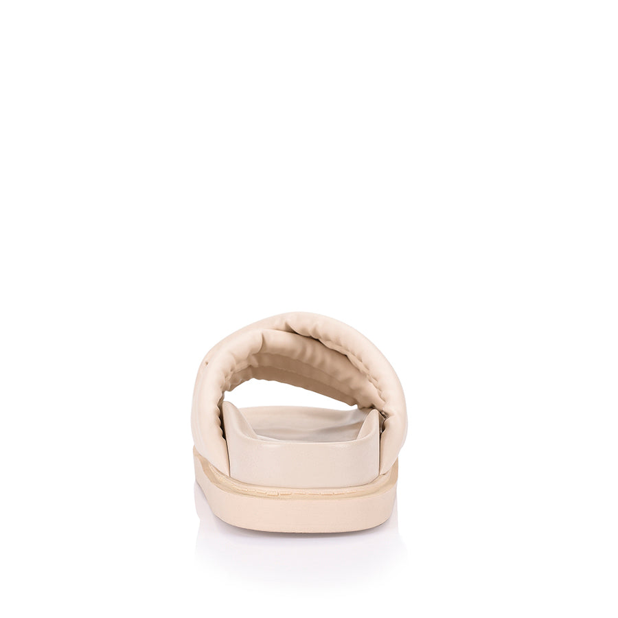 Britney Comfortable Footbed Slides for Women - Soft Cushioned Bone Color Sandals for Home, Pool, Beach & Casual Wear
