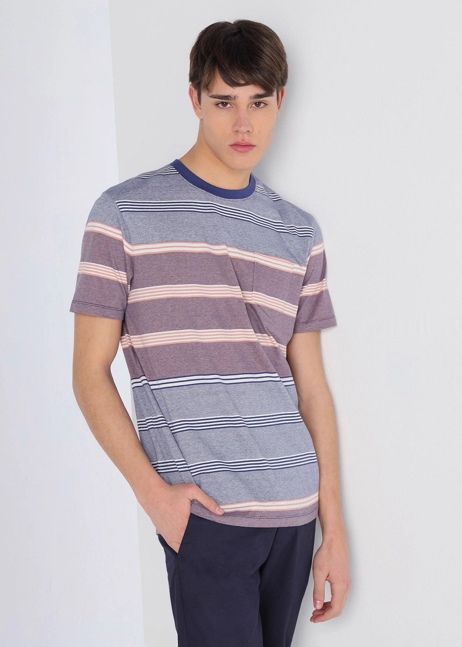 Bendorff Striped Cotton T-Shirt for Men - Soft Comfortable Casual Tee in Blue & Purple | Perfect for Everyday Wear, Outings & Relaxing