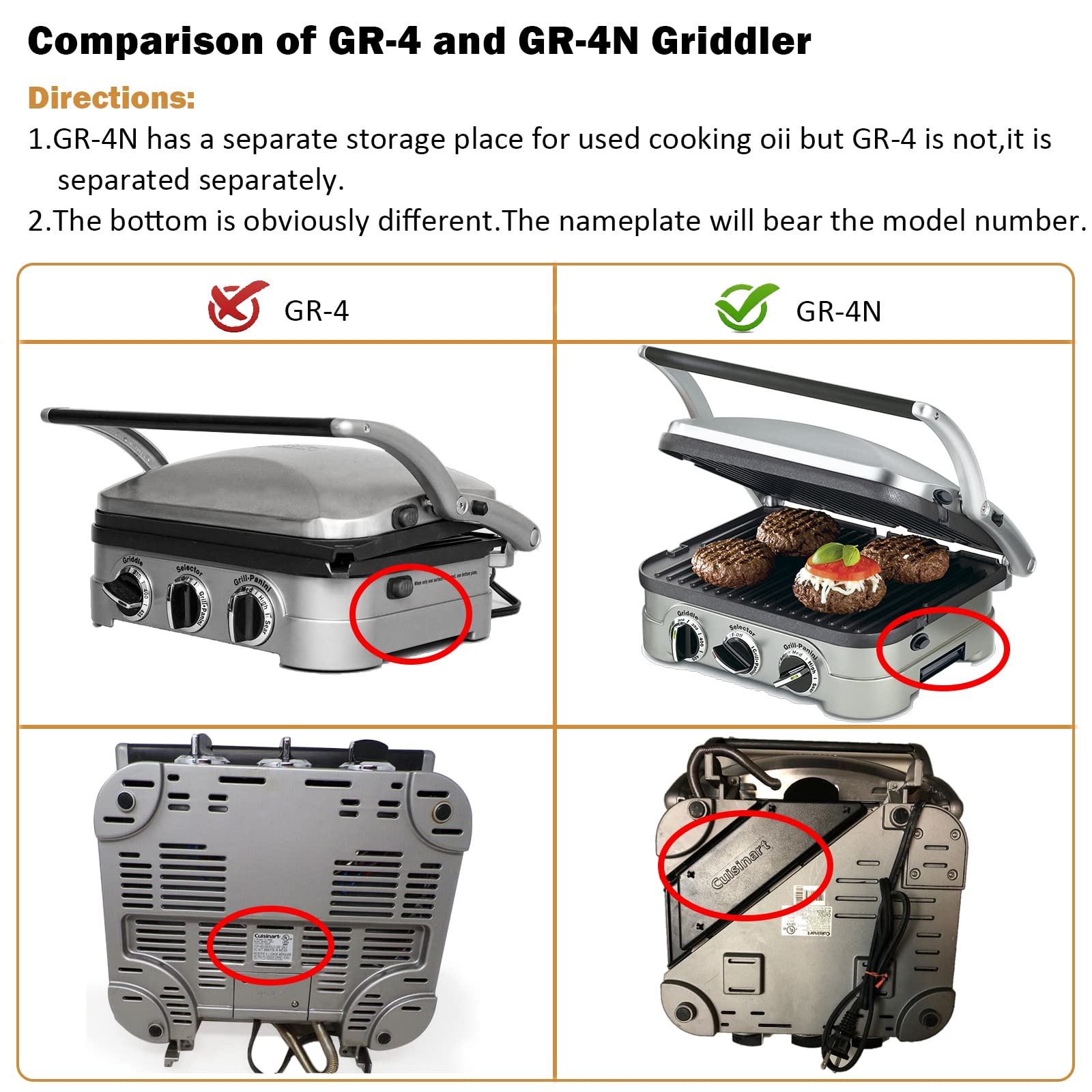 Replacement Griddler Plates for Cuisinart GR-4NP1 5-in-1 Grill & Panini Press - BPA Free Non-Stick Cooking Griddle Accessories (2 Pack) - Perfect for Grilling, Panini Press & Breakfast Cooking