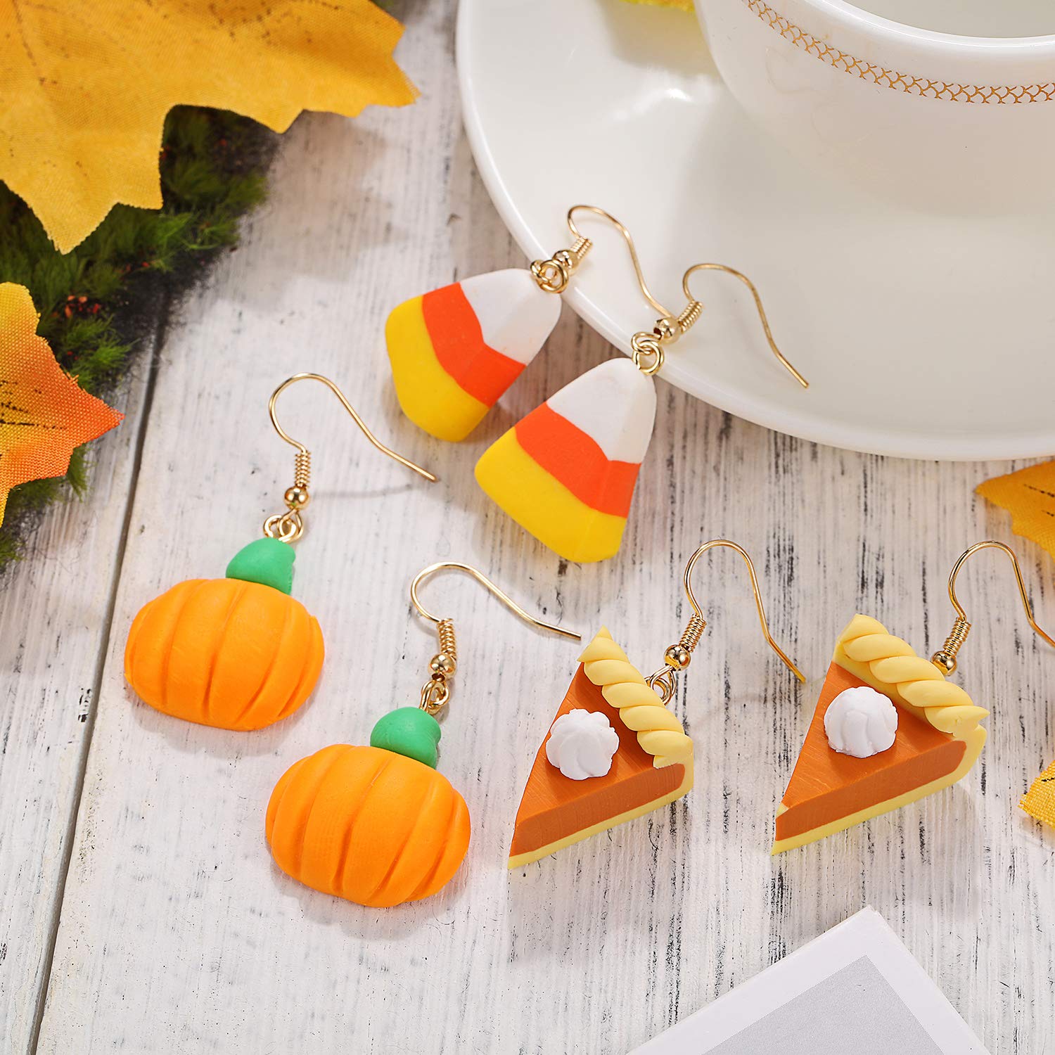6 Pairs Thanksgiving Fall Earrings - Pumpkin Pie & Candy Dangle Earrings for Women & Girls | Polymer Clay Handmade Jewelry for Holiday Parties & Autumn Outfits