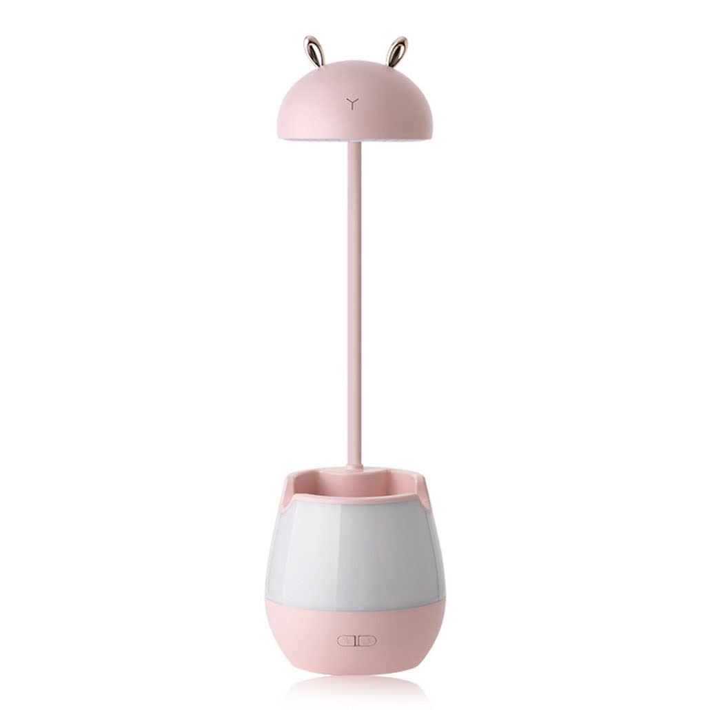 Qihu Mushroom Night Light - LED Eye Protection Desk Lamp with USB Charging Port, Phone Holder & Pen Holder - Pink Night Light for Kids, Study, Office, and Bedroom Decor
