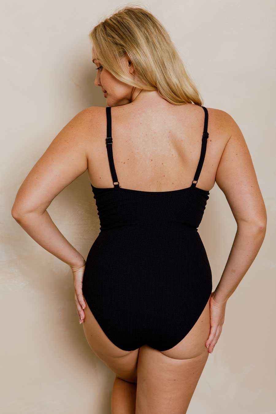 Coolum Core Support One Piece Swimsuit - Black Textured High Waist Bathing Suit for Women | Perfect for Beach, Pool, and Summer Vacations