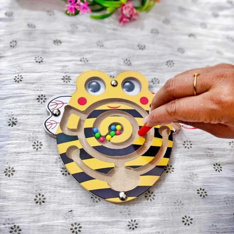 WITTY POPS Wooden Magnetic Maze Toys for Toddlers - Educational Brain Development Puzzle Games for Kids - Perfect Birthday & Return Gifts (Bumble Bee Design) - Fun Learning Activities for Preschool & Travel Play