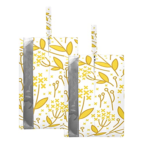 2 Pack Waterproof Travel Shoe Bags with PVC Window - Yellow Floral Design Portable Zippered Sneaker Organizer for Gym, Golf & Sports | Perfect for Men & Women Travel Accessories, Shoe Storage & On-the-Go Protection