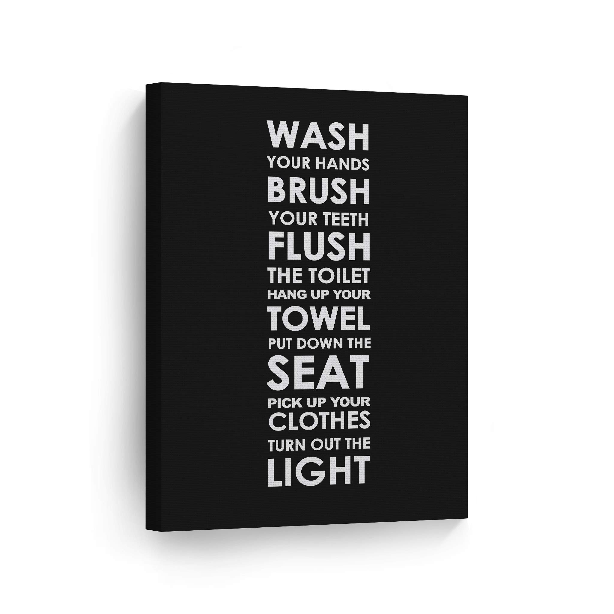 Smile Art Design Bathroom Rules Quote Canvas Print - Funny Kids Bathroom Sign, Black & White Typography Wall Decor (40x30 Inch) | Ready to Hang, Made in USA | Perfect for Family Bathrooms, Kids' Rooms & Home Decoration