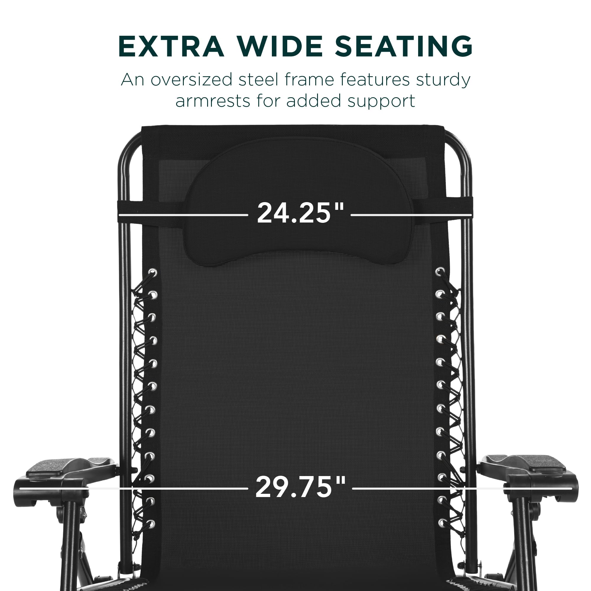 Best Oversized Zero Gravity Chair for Outdoor Relaxation - Folding Patio Lounge Recliner with Cup Holder & Accessory Tray, Includes Comfort Pillow - Perfect for Backyard, Poolside, Beach & Camping (Black)