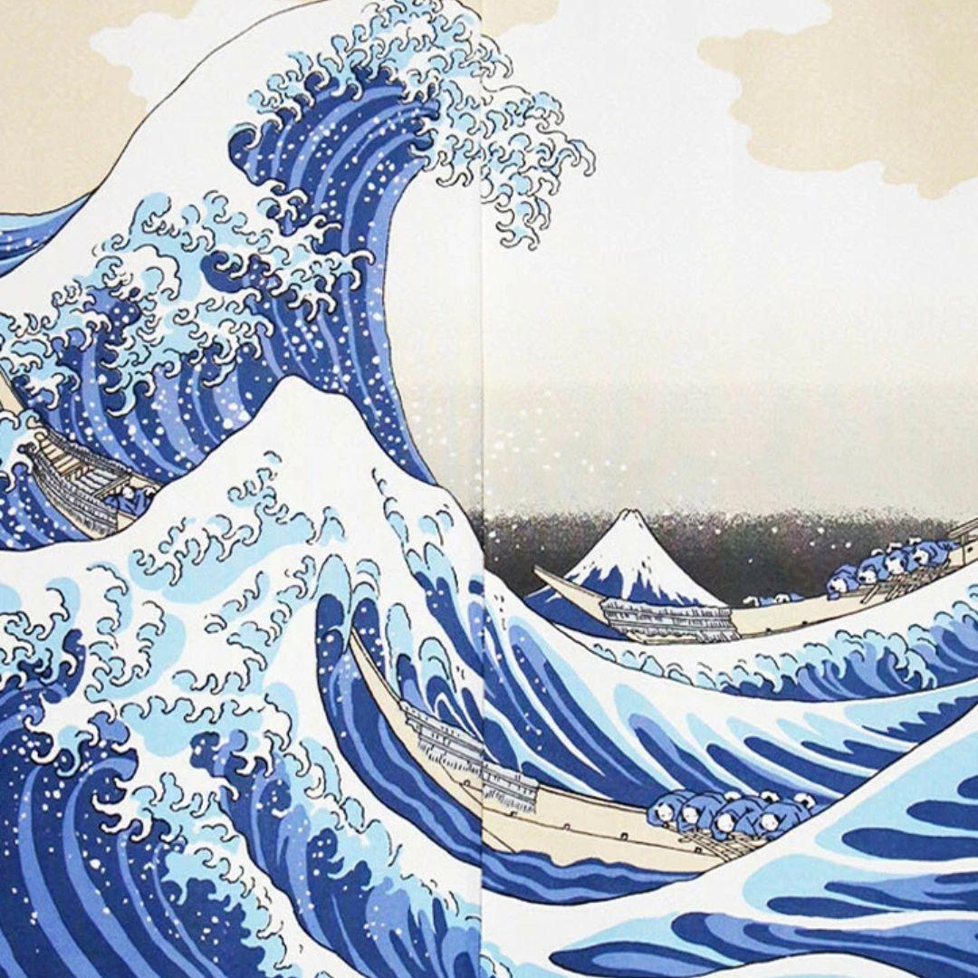 Hokusai Great Wave off Kanagawa Japanese Noren Curtain - Traditional Art Print Room Divider for Home Decor & Zen Meditation Space