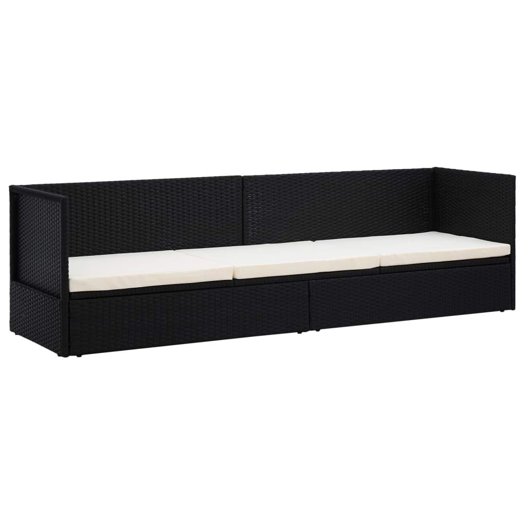 Black Poly Rattan Patio Bed with Cushion & Pillows - Outdoor Lounge Furniture for Garden, Poolside, or Balcony Relaxation