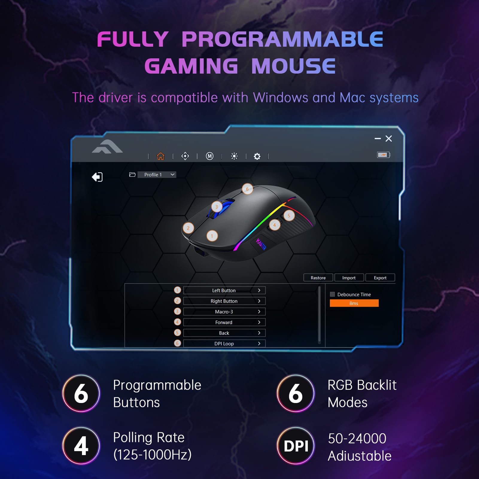 FFJ Wireless Gaming Mouse - 24000 DPI Tri-Mode RGB Gaming Mouse with 2.4G/USB-C/Bluetooth 5.3, 75H Battery Life, Rechargeable Ergonomic Mouse for PC, Mac, PS5, Xbox (Black) - Perfect for FPS, MOBA & Esports Gaming