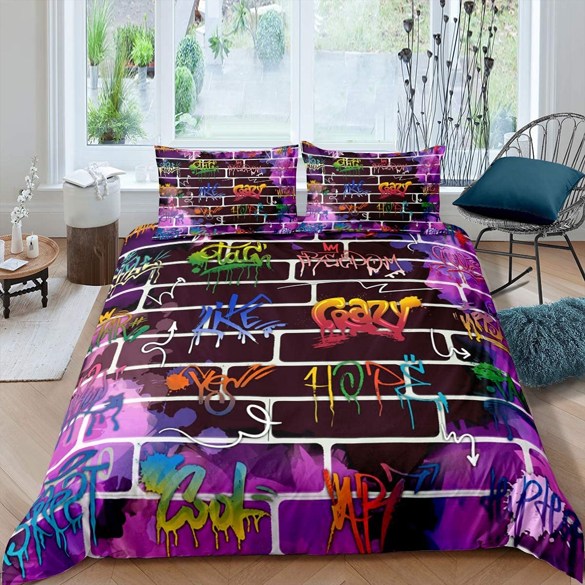 ZZXHG King Size Purple Music Doodle Duvet Cover Set - Soft Microfiber Comforter Cover with Zipper Closure & 2 Pillow Shams (104x90 Inches) - Elegant Bedroom Decor for Master Bedroom, Guest Room or Dorm