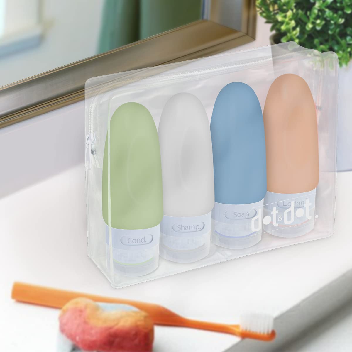 Leak Proof Travel Bottles Set - 4pc 2oz TSA Approved Travel Size Toiletries Containers (White/Blue/Green/Orange) for Carry-On Liquids | Perfect for Airplane Trips, Gym Essentials & Vacation Toiletry Organization