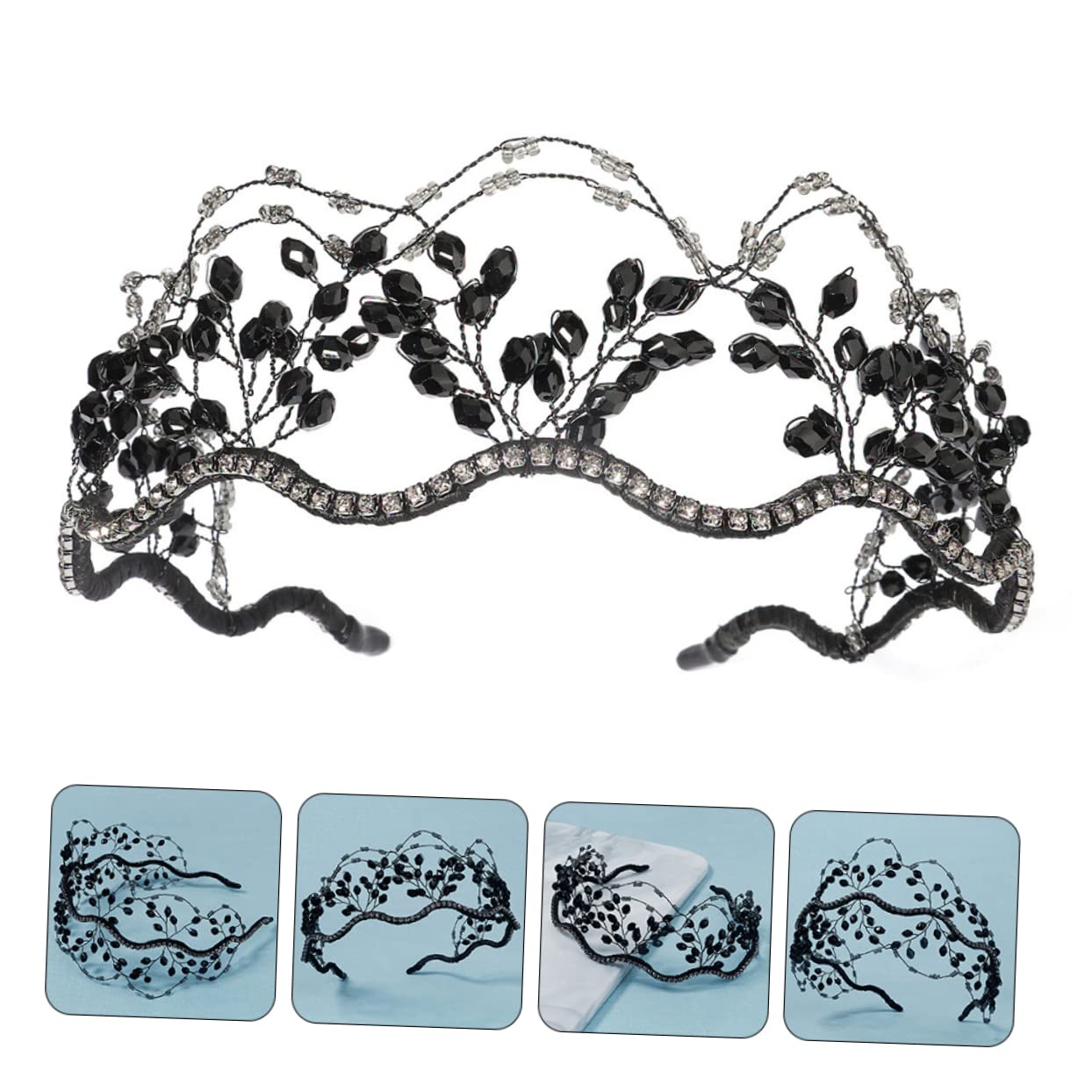 Minkissy 3-Piece Crystal Rhinestone Headband Hair Ties Set for Women - Elegant Bridal & Wedding Hair Accessories, Mesh Hair Hoop Jewelry for Bridesmaids, Prom, Parties & Special Occasions