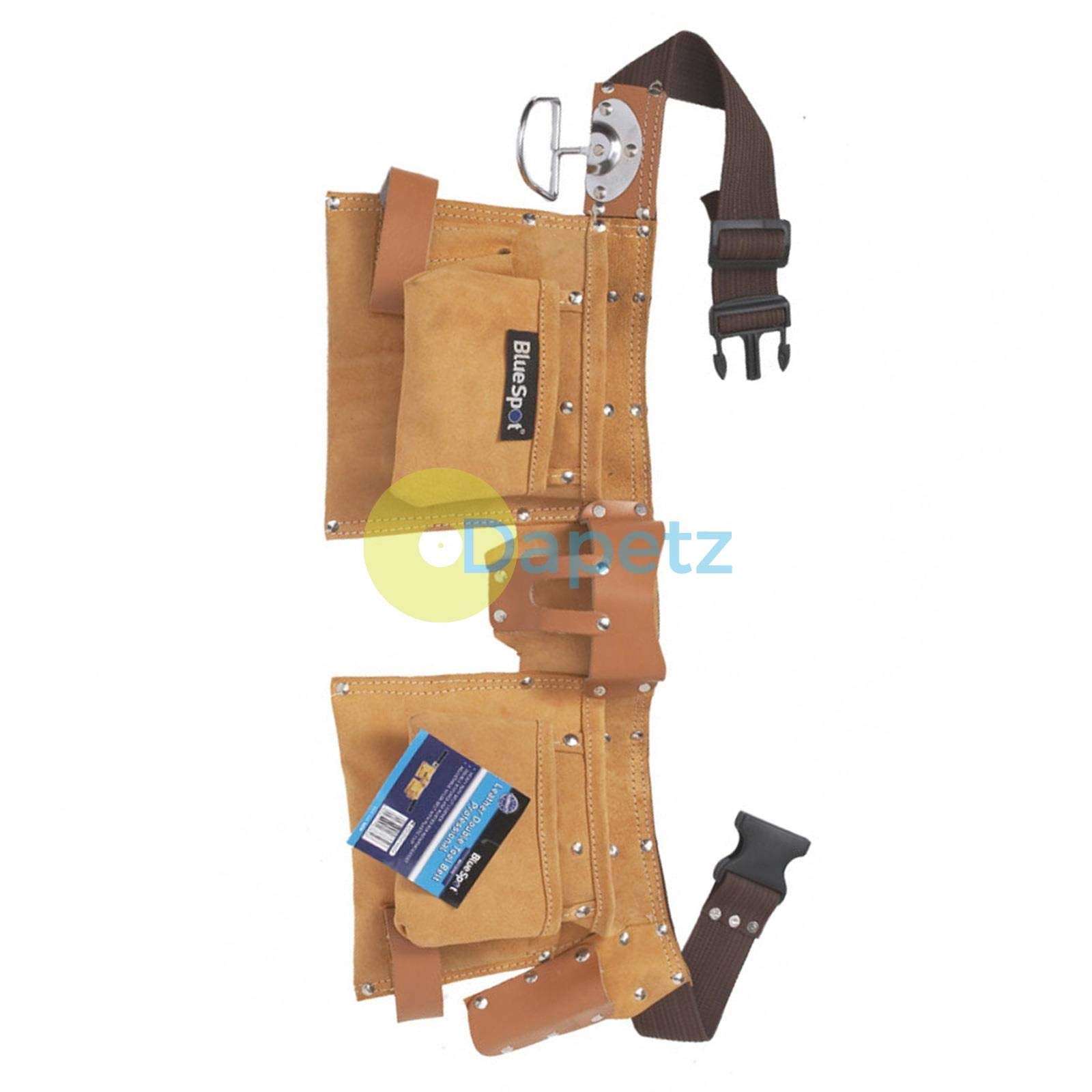 Blue Spot Professional Double Leather Tool Pouch - Heavy Duty Work Belt Accessory for Electricians, Carpenters & Construction Workers | Durable Multi-Pocket Design for Hammers, Screwdrivers & Hand Tools