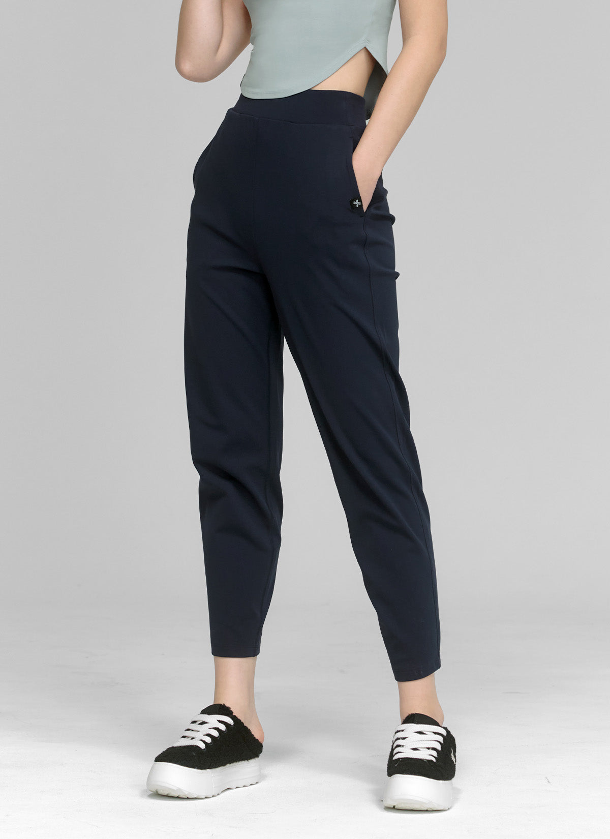 Soft Peach Cotton Slim Pants for Women - Comfortable Stretchy High Waisted Trousers for Work, Travel & Casual Wear