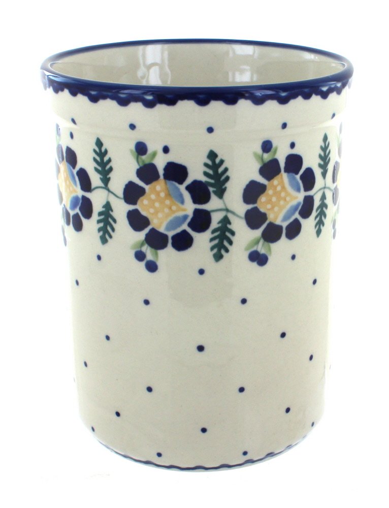 Blue Rose Polish Pottery Sunflower Utensil Jar - Handmade Ceramic Kitchen Storage Canister for Utensils, Spoons & Cooking Tools - Perfect for Farmhouse, Rustic & Country Style Decor