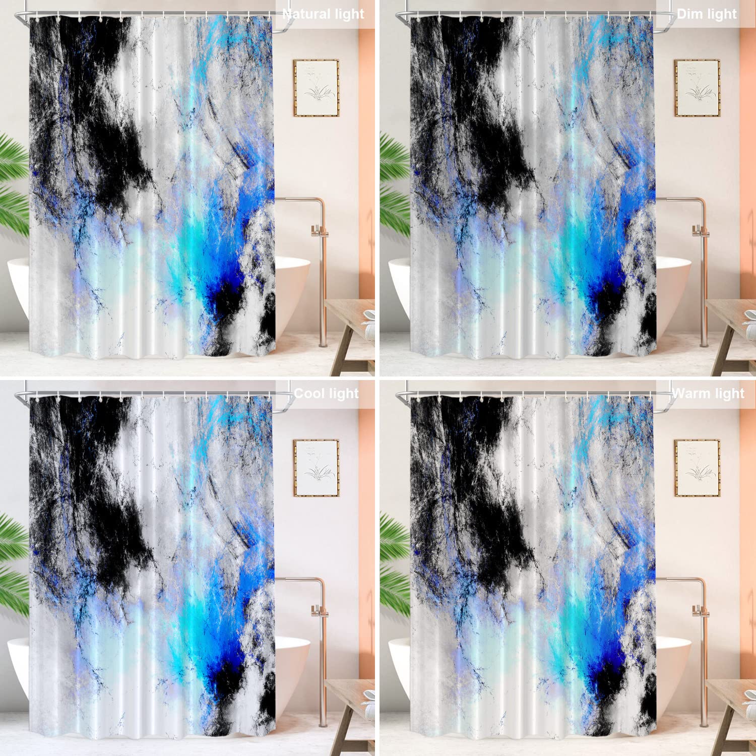Shrahala Abstract Grey & White Waterproof Shower Curtain with Grommets 72x72 Inch - Modern Fractal Blue Black Grey Bathroom Decor for Shower Stall - Perfect for Contemporary Homes, Apartments & Guest Bathrooms