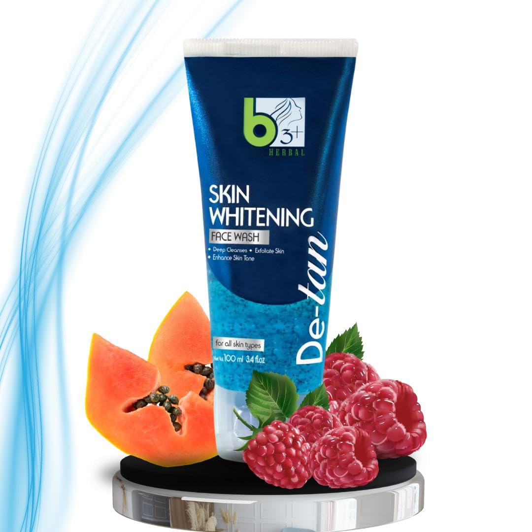 B3+ Herbal Skin Whitening Face Wash for All Skin Types - Brightens, Softens & Smooths Skin - Removes Tan & Dark Spots - Promotes Fairness & Glow - Perfect for Daily Skincare Routine & Sun Damage Repair