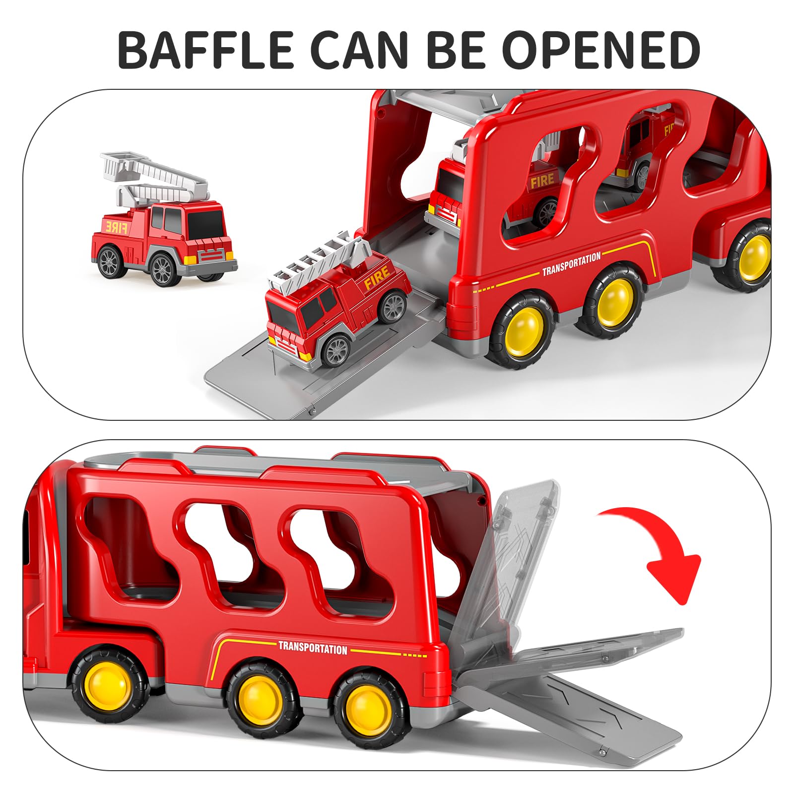 Fire Truck Toy for Kids Ages 3-7 - Toddler Fire Engine Transport Vehicle Carrier with Lights & Sounds - Best Gift for Boys & Girls - Perfect for Pretend Play, Birthday Parties & Preschool Learning