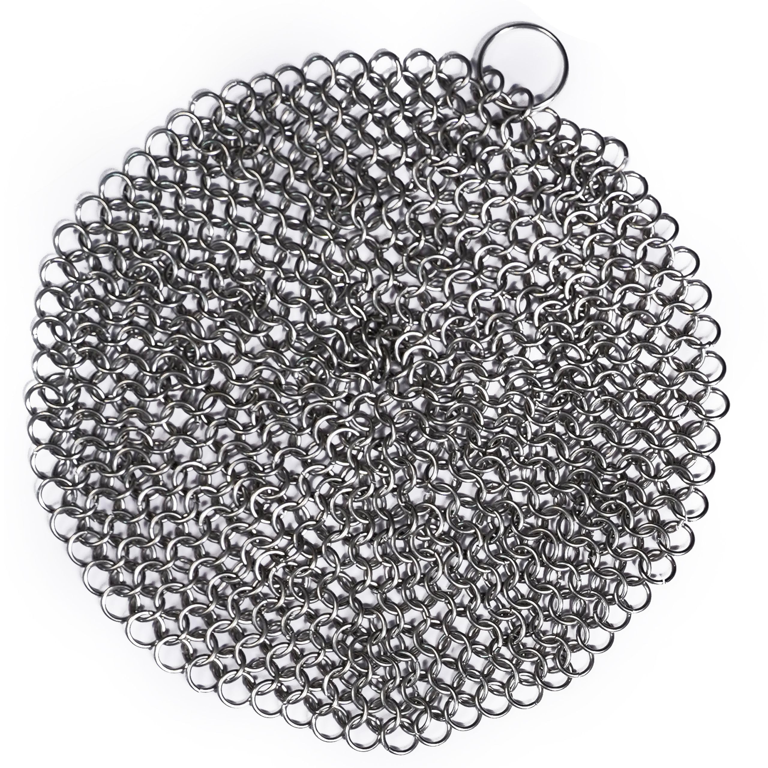 Mythrojan 7-Inch Stainless Steel Chainmail Scrubber for Cast Iron - Heavy Duty Pan Cleaner for Skillet, Wok, Dutch Oven & Cookware - Perfect for Camping, Outdoor Cooking & Kitchen Cleaning