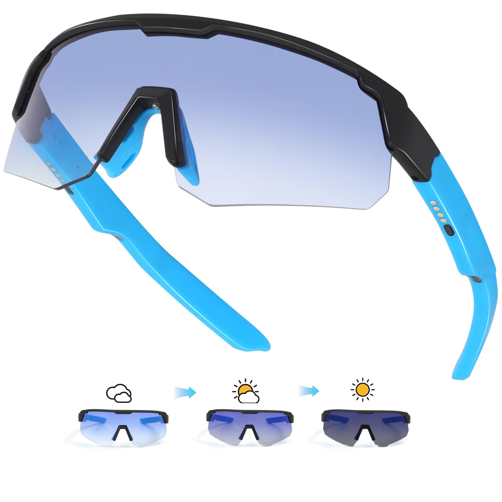 Smart Cycling Glasses with Polarized Photochromic Lenses - Bluetooth Sunglasses for Men & Women - UV Protection for Outdoor Sports, Running, Hiking & Biking