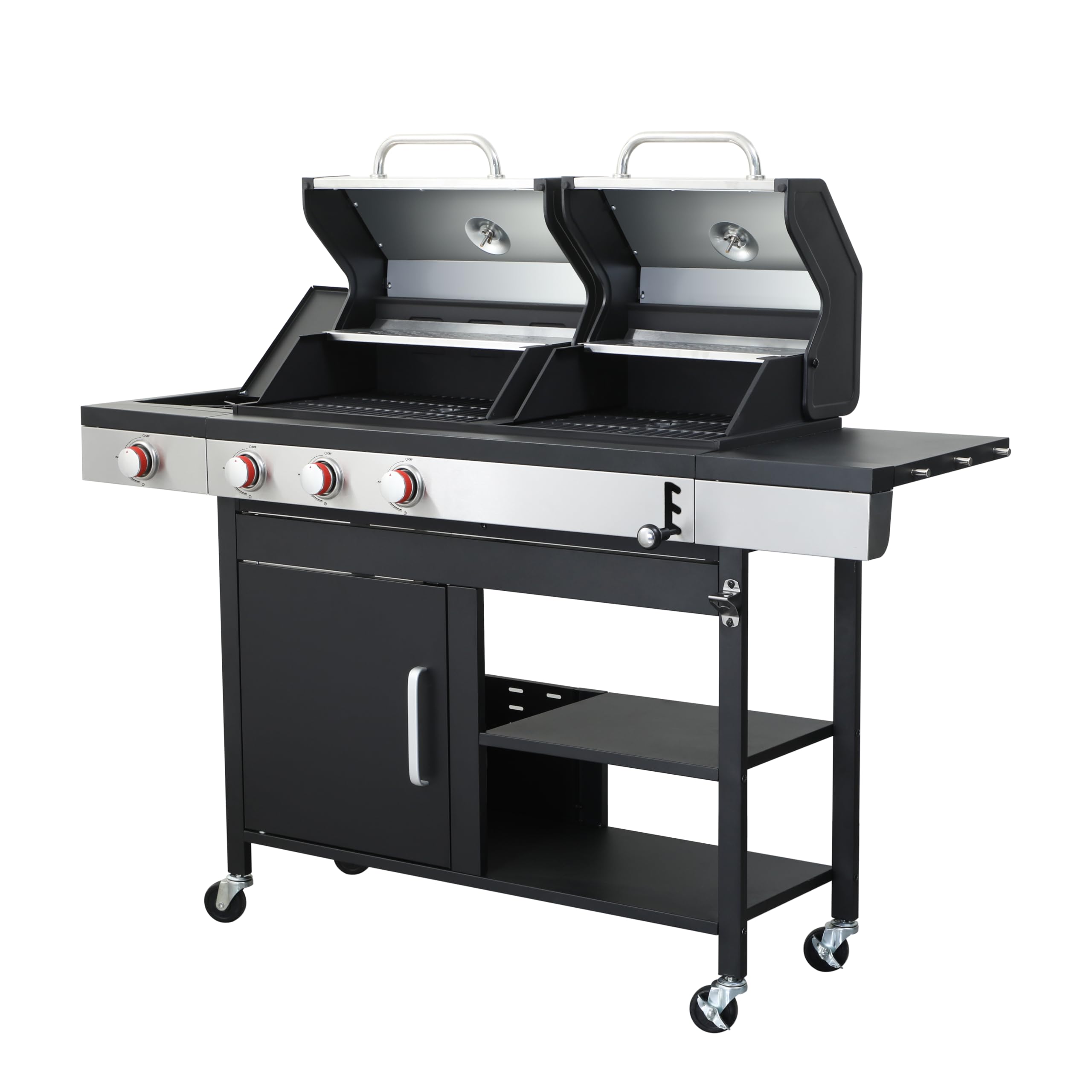 3 Burner Propane Gas BBQ Grill - 37,230 BTU Outdoor Grill with Side Burner & Enameled Cast Iron Grids | Stainless Steel Charcoal Grill with Wheels | Perfect for Backyard, Patio, Camping & Tailgating Parties