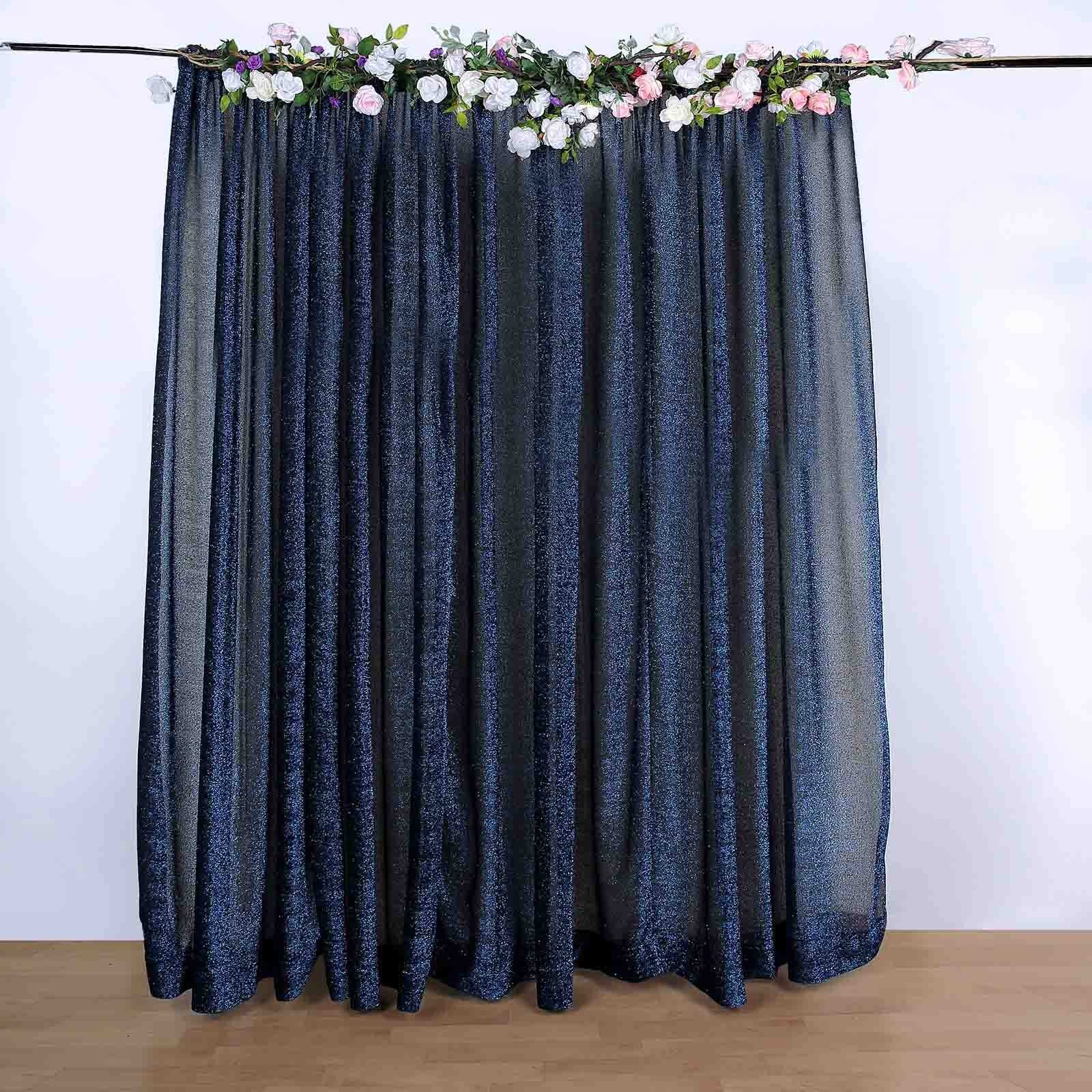 Efavormart 20FT x 10FT Navy Blue Metallic Shiny Spandex Glitter Backdrop - Sparkly Photo Booth Background for Parties, Events, Photography - Glittering Curtains & Drapes for Wedding, Birthday, Baby Shower Decorations