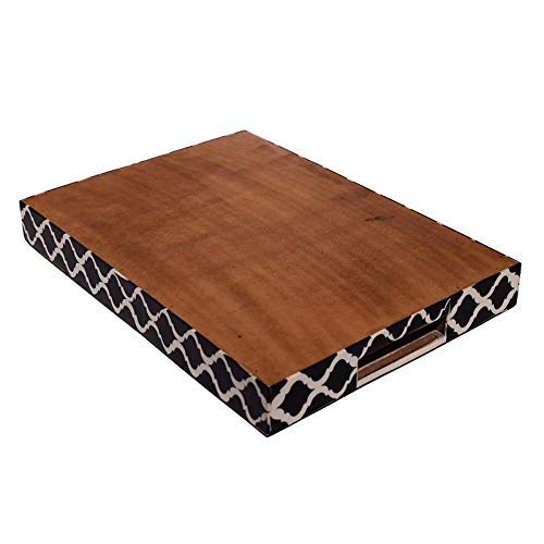 Handcrafted Bone Inlay Serving Tray - Decorative Wooden Ottoman Tray for Food, Breakfast in Bed | Black Home Decor Serving Platter | Perfect for Entertaining, Dining, and Gift Giving - Fairdeal Handicrafts