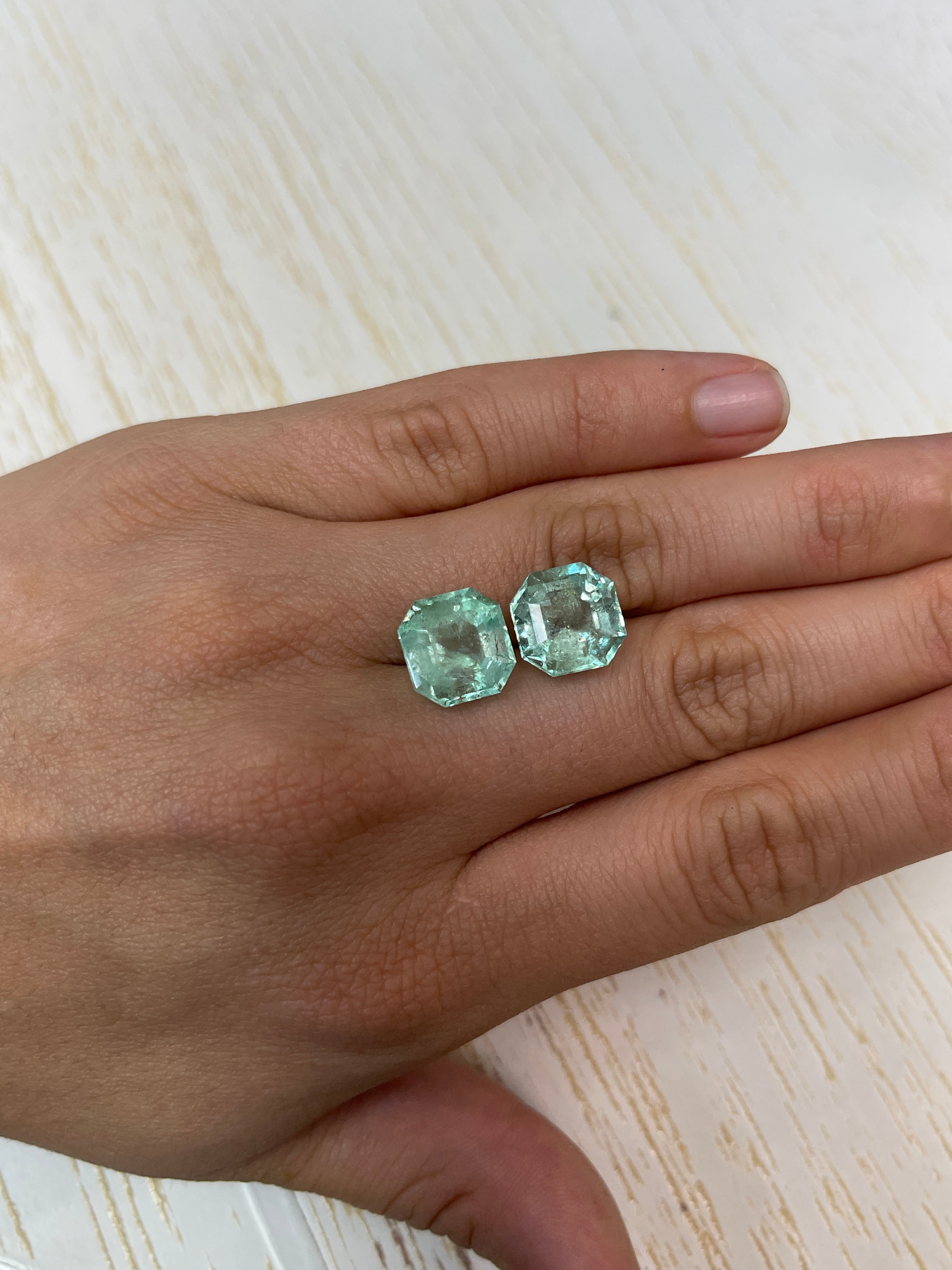 16.34tcw Matching Light Green Natural Colombian Loose Emeralds - Asscher Cut Gemstones for Jewelry Making, Engagement Rings & Luxury Gifts