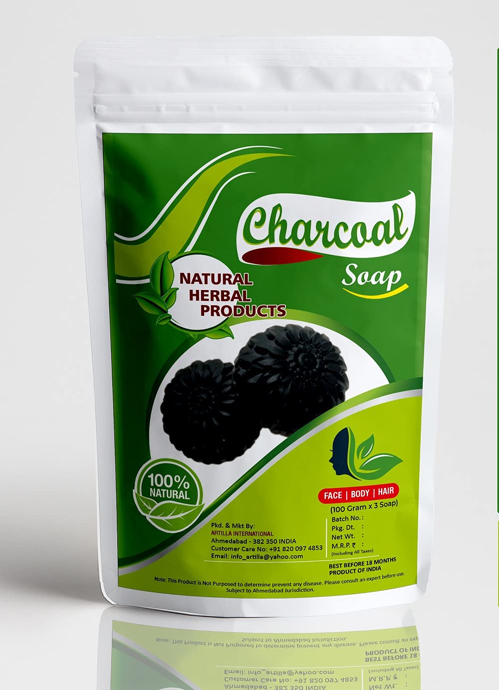 Natural Herbal Activated Charcoal Deodorant Bath Soap for Deep Cleansing & Oil-Free Skin - Handmade Body Wash with Anti-Pollution Benefits for All Skin Types (Men & Women) - 300g (3 x 100g Bars) - Perfect for Daily Detox, Acne-Prone Skin & Post-Workout Refreshment