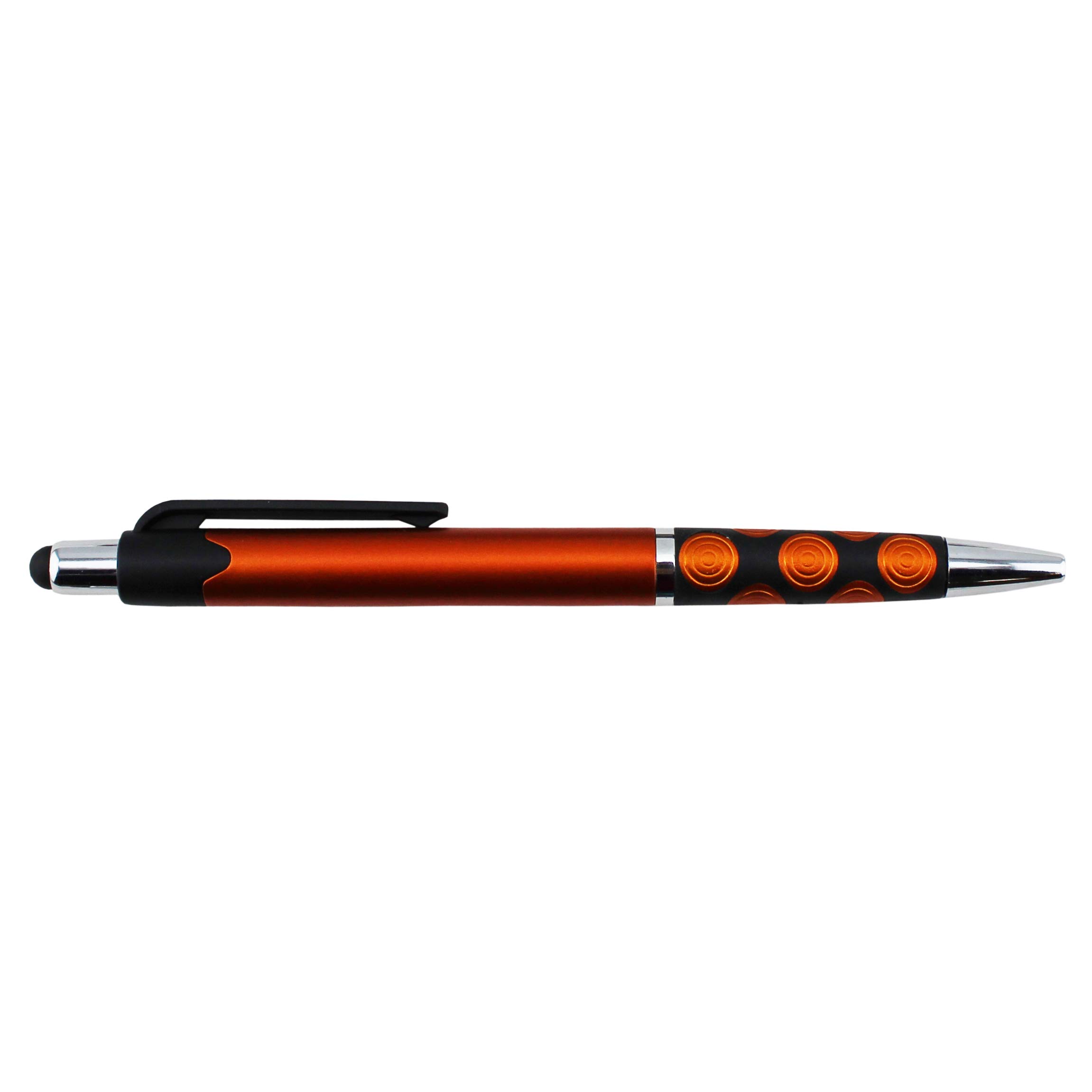 EZPENCILS & GIFTS - Bulk Blank Pens with Black Clip & Silver Accents - 100 Pack Black Ink Ballpoint Pens - Orange Barrel with Spotted Grip - Perfect for Office, School, Promotions & Corporate Gifts