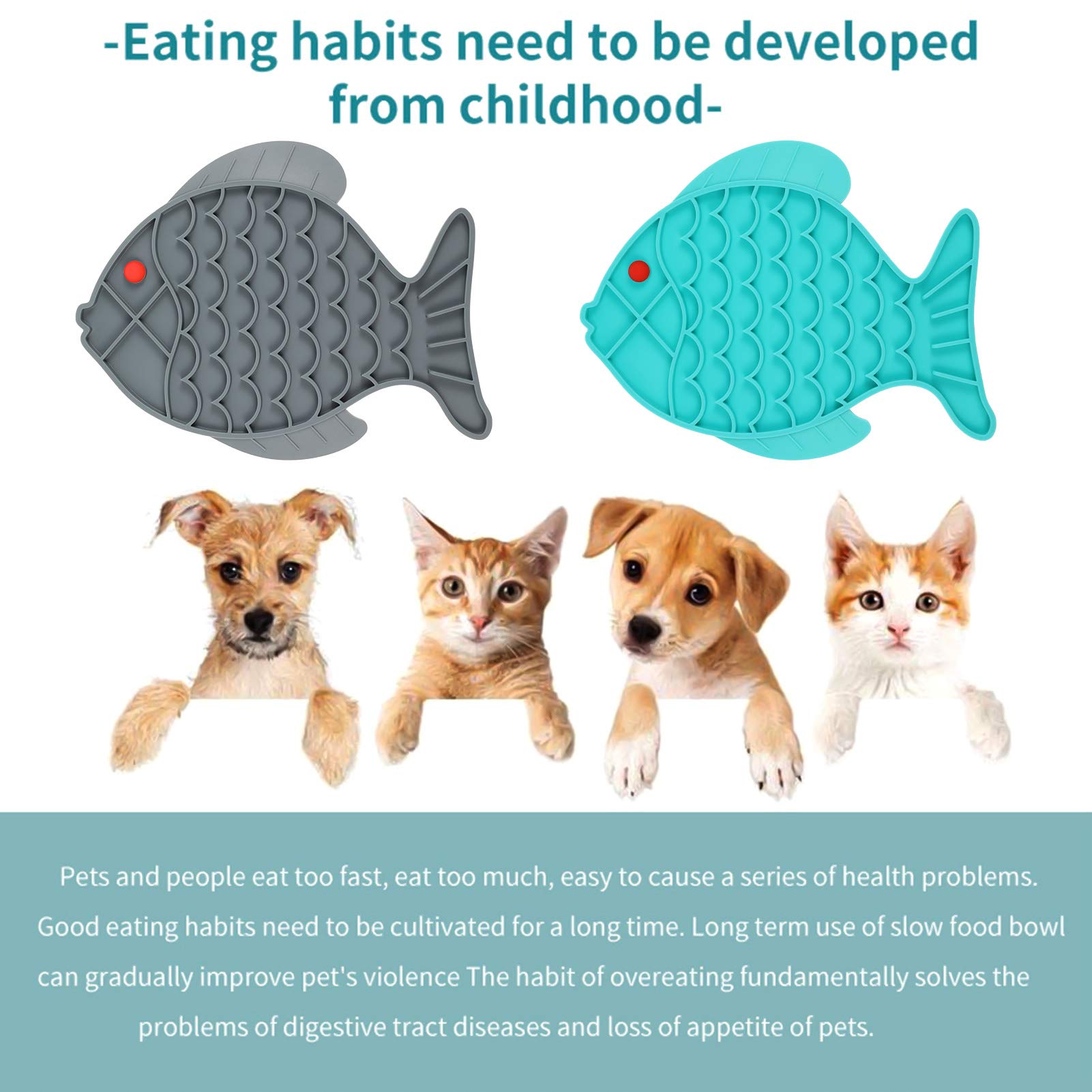 VASTAIR 2-Pack Silicone Lick Mats for Dogs & Cats - Slow Feeder Puzzle Mat for Peanut Butter, Yogurt - Reduces Anxiety & Boredom - Perfect for Bath Time, Grooming & Mealtime (Fish Design)