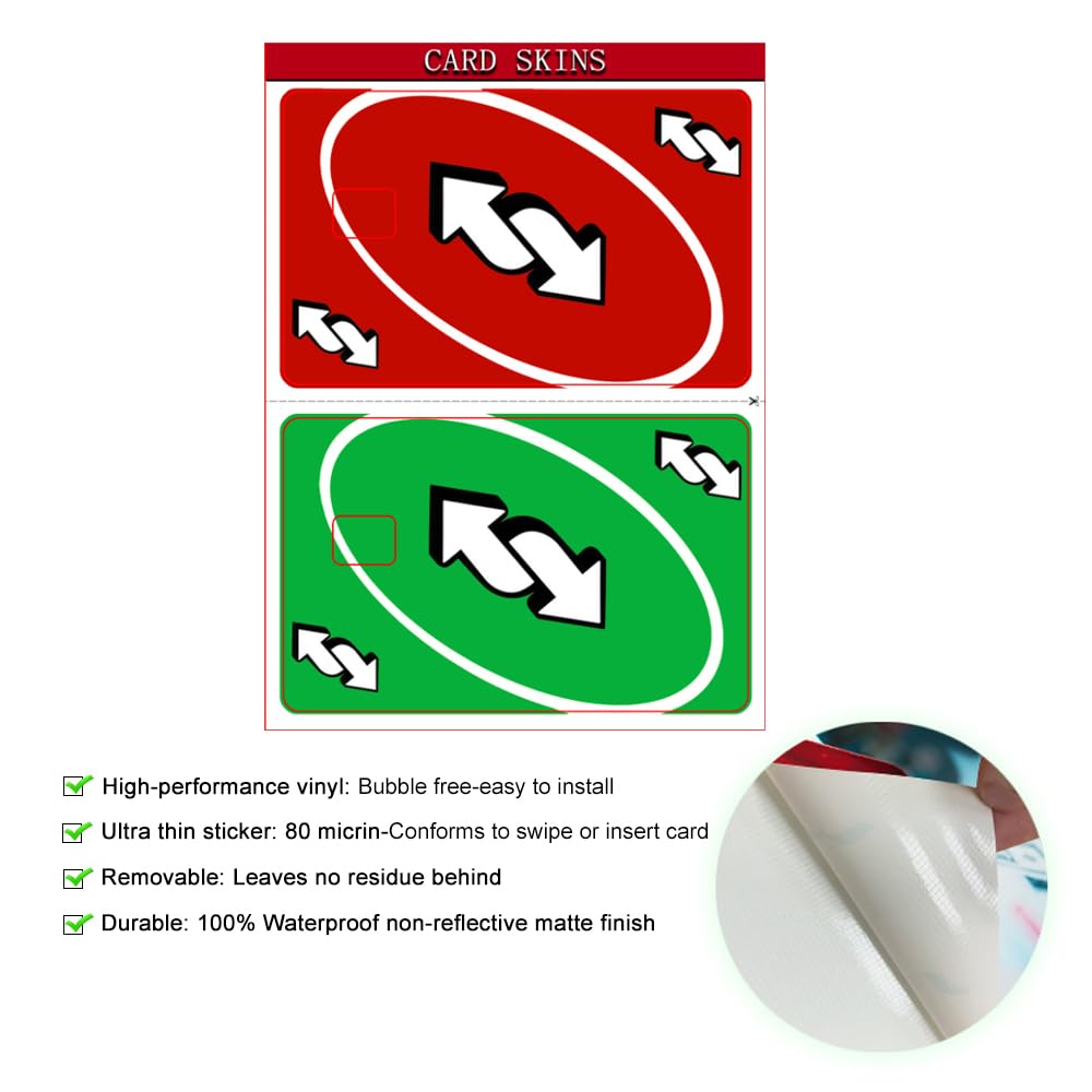 2 Pcs Red & Green Reverse Credit Card Skins - Durable Debit Card Stickers for Small Chip Cards - Perfect for Travel, Shopping & Online Payments