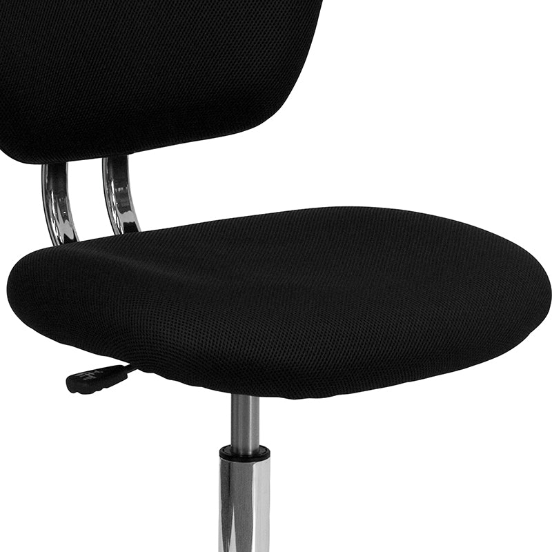 FLASH Beverly Mid Back Black Mesh Office Chair with Padded Seat, Swivel & Adjustable Height, Chrome Base & Arms - Ergonomic Desk Chair for Home & Office Workspace