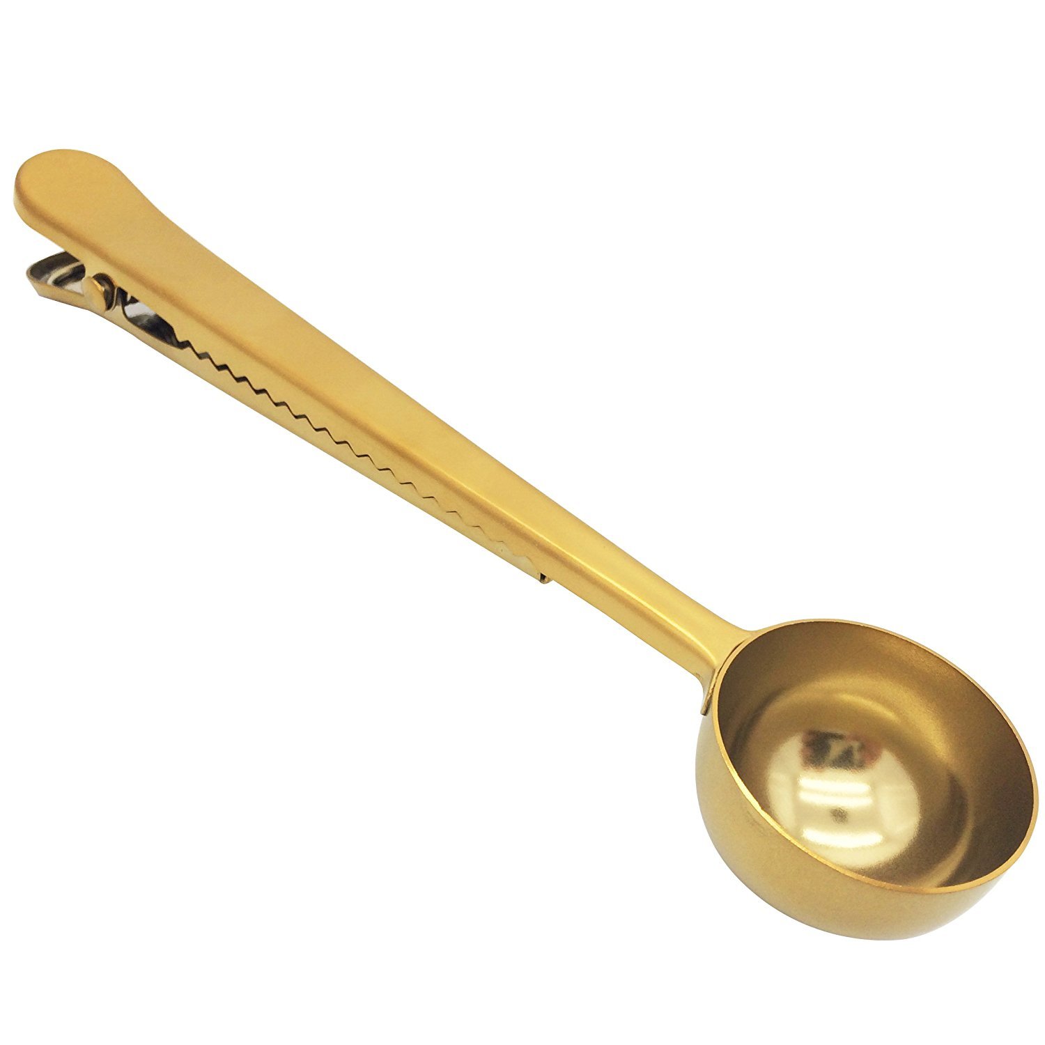 Premium Stainless Steel Coffee Scoop with Golden Finish - Multi-Purpose Measuring Spoon for Coffee, Tea, Protein Powder & Instant Drinks - Includes Bag Clip - Ideal for Home Brewing, Barista Use & Kitchen Organization