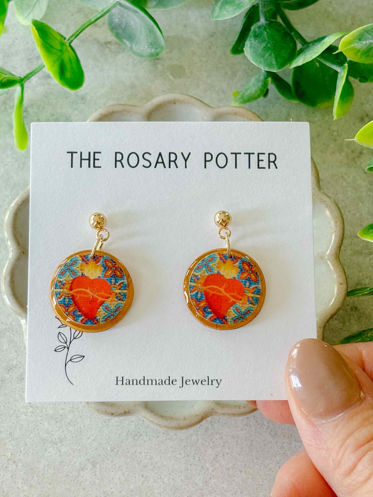 Handmade Sacred Heart of Jesus Earrings - Religious Jewelry for Women - Perfect for Church, Weddings & Faith-Based Gifts