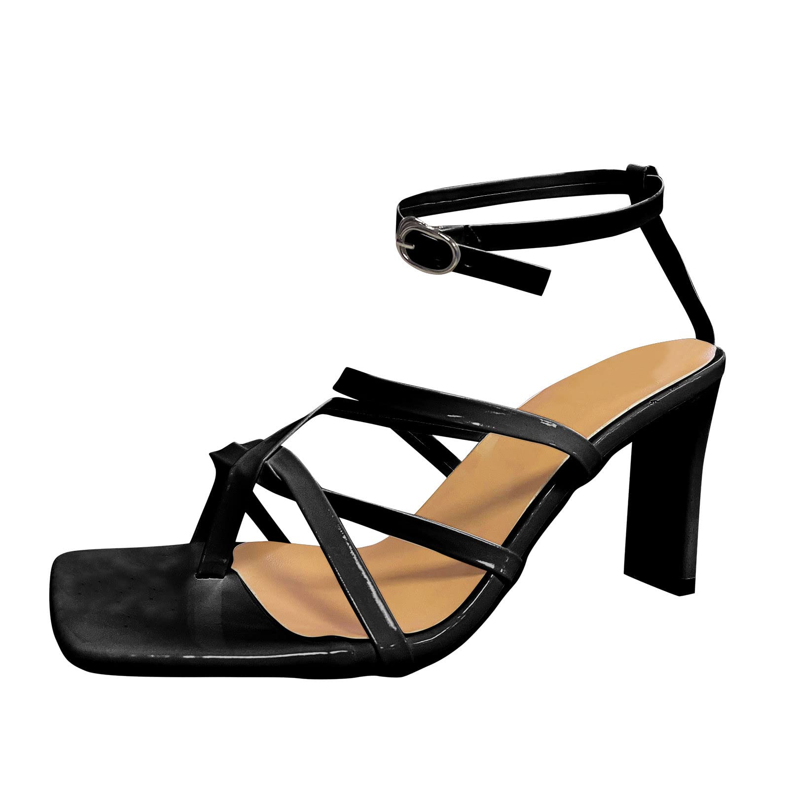 Women's Leather Buckle Sandals with Thick Heel - Summer Fashion Flip Flops & Cork Footbed | Perfect for Beach, Poolside & Casual Outings